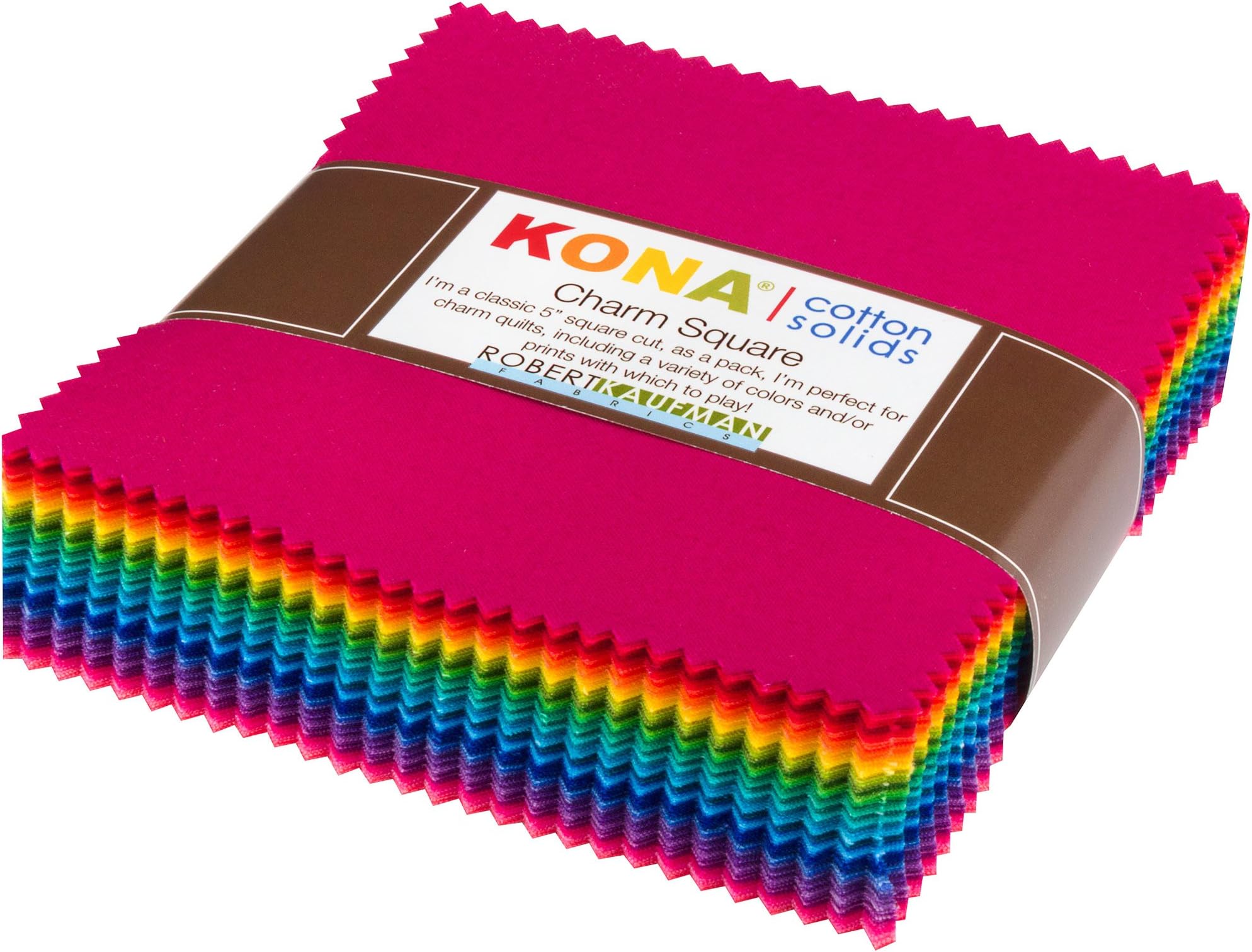 Kona Cotton Solids 101 Piece Fabric Charm Pack CHS-564-101 Bright Patchwork Bundle - Red Purple Pink Blue Green Yellow - 5" x 5" (12.5 cm X 12.5cm) Quilting Pieces