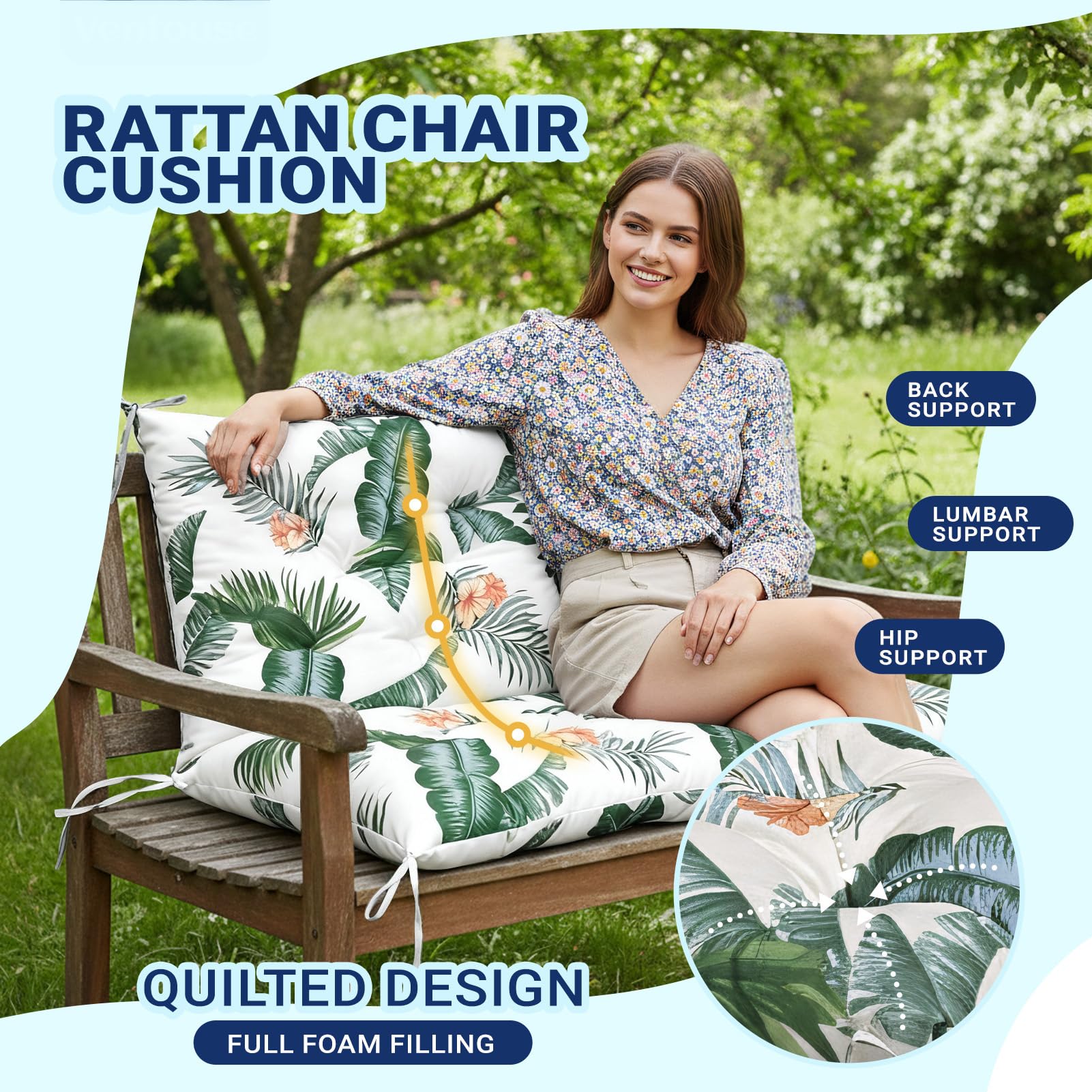 Waterproof Swing Seat Cushions: 2/3/4 Seater Thick Patio Bench with Anti Slip Stripor Garden Furniture Pad for Stylish Garden Decoration (Hawaiian, 150x100cm) — view 2