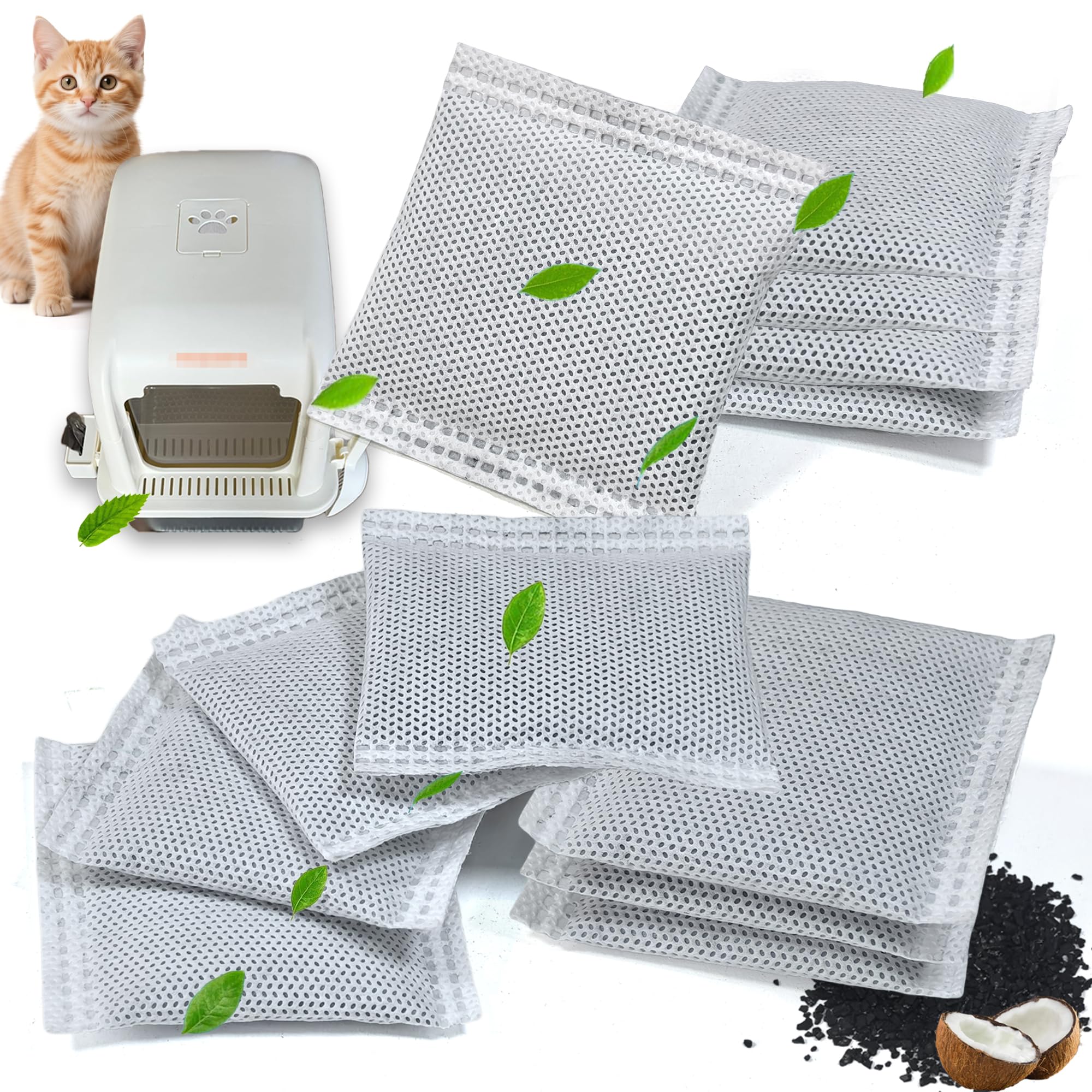 NewKe 12 Pack Odor Remover Refills for Hooded Cat Litter Box, Activated Charcoal Filters Replacement, Odor Eliminator for Automatic Litter Box, Activated Carbon Filters for Pet Odor, Keep Home Fresh