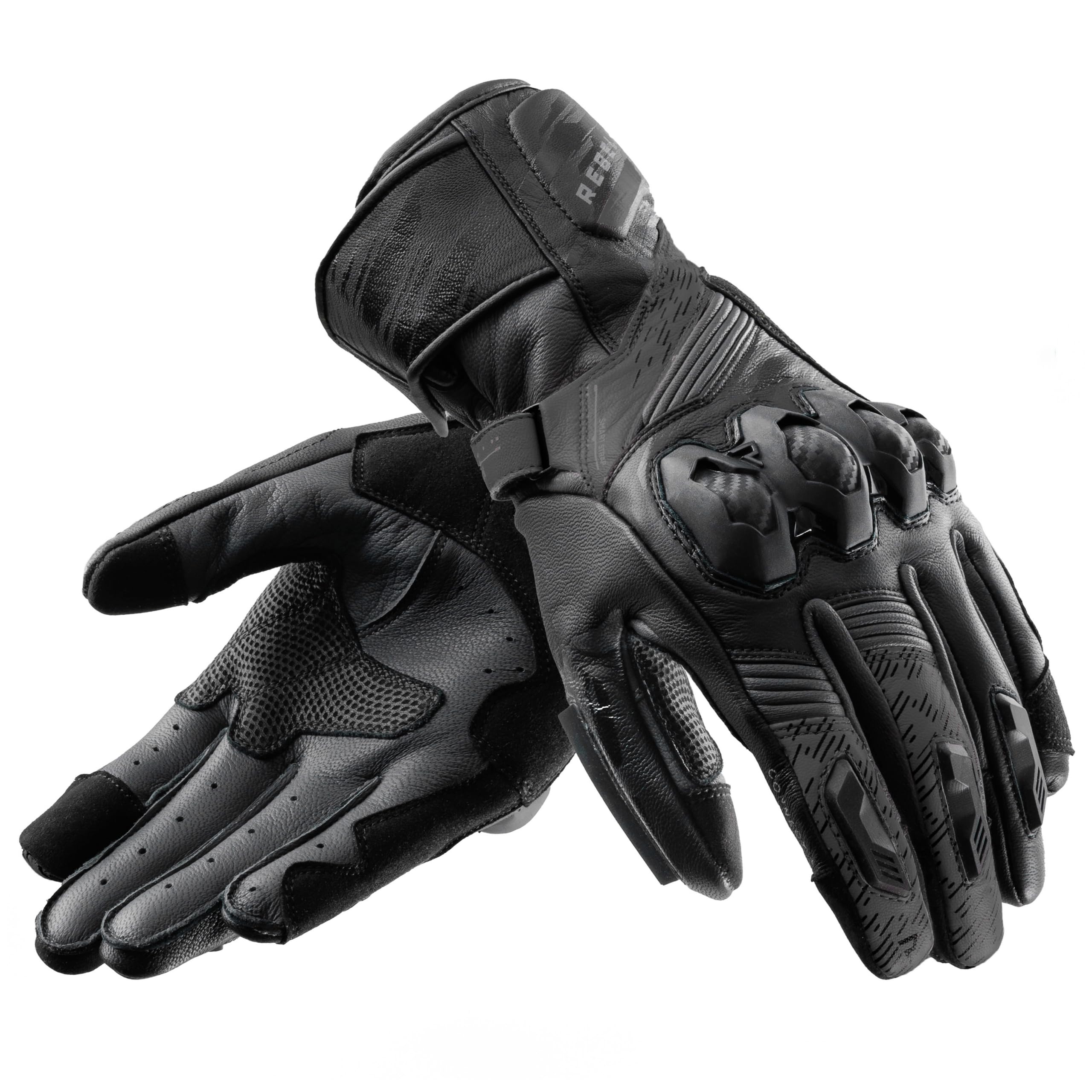 REBELHORN Viper Motorradhandschuhe Herren | Leder | Knöchelprotektoren | Schieber an der Unterseite der Hand | Perforation für bessere Belüftung | Größen bis 3XL