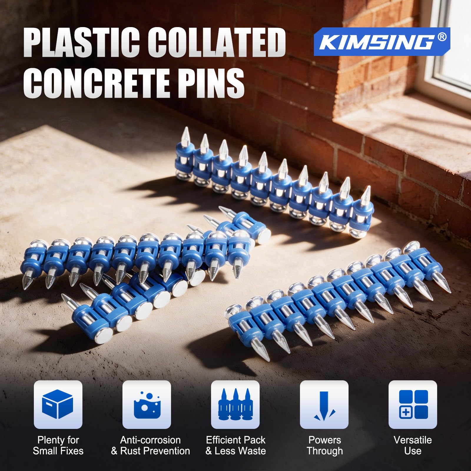 KIMSING MTSD-22 12 Gauge 7/8" x .109" Tige lisse Plastique Collision Béton et Acier Drive Pin Mécanique Galvanisé pour Gaz Power Béton et Acier Cloueuse 1000 PCS/Boîte (1, Boîte)