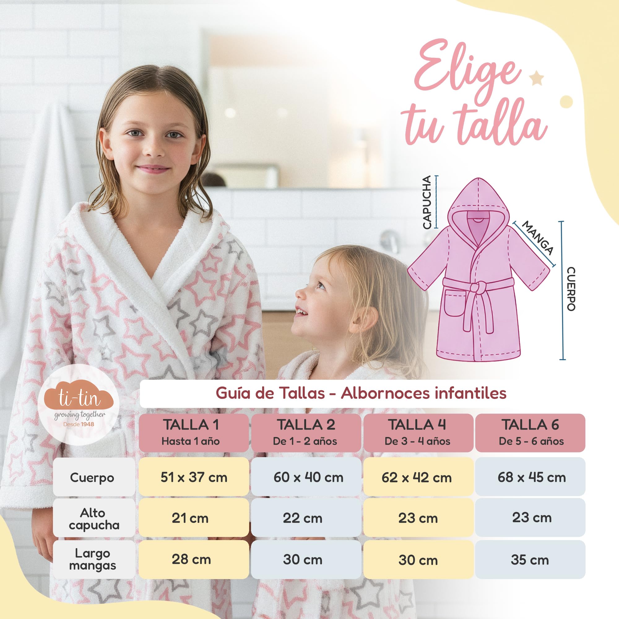 Bata de Baño Infantil con Capucha Algodón Rizo Suave Absorbente Ti TIN Albornoz Niña Niño Cinturón Bolsillo