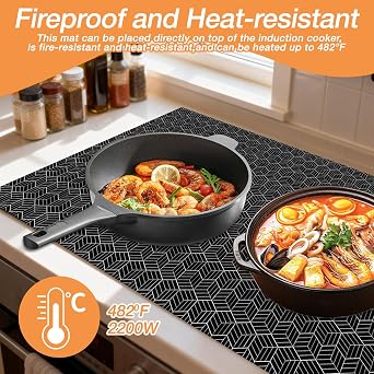 Induction Hob Protector Mat 78x52cm, Silicone Induction Hob Cover Large Cooktop Scratch Protector Heat Resistant BPA-Free Silicone Mat for Inductions Cooktop & Hobs Protection [Energy Class A]