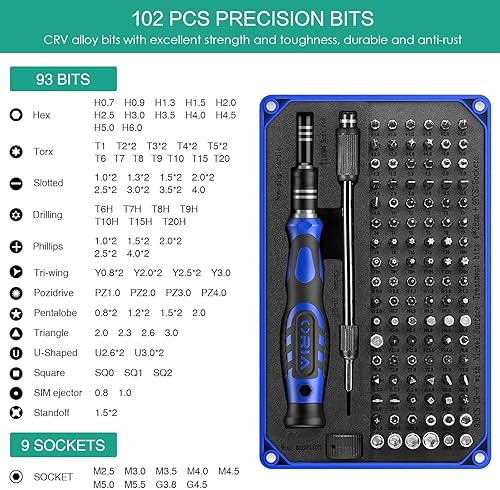 Miniatura 2 de ORIA - Juego de destornilladores, kit de destornilladores 106 en 1 con 102 brocas de destornillador de precisión, kit de herramientas de reparación