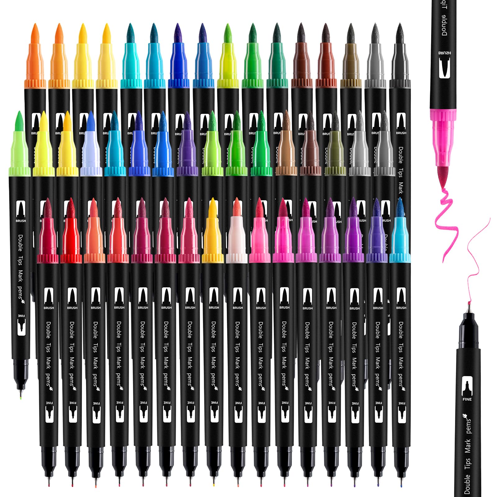 48 Colours Colouring Pens,Dual Tip Marker Pens Washable Brush Tip Felt Tip Pens Water-Based Markers for Adult Kids Scrapbooking Colouring Drawing Sketching Calligraphy Good Valentine's Day gifts