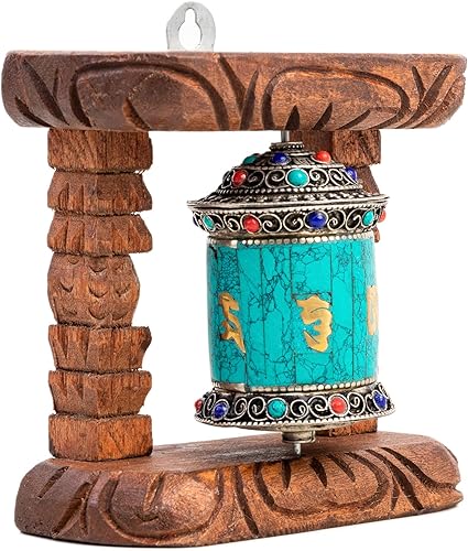 Himalayan Bazaar Rueda de oración budista para colgar en la pared Om Mani Padme Hum