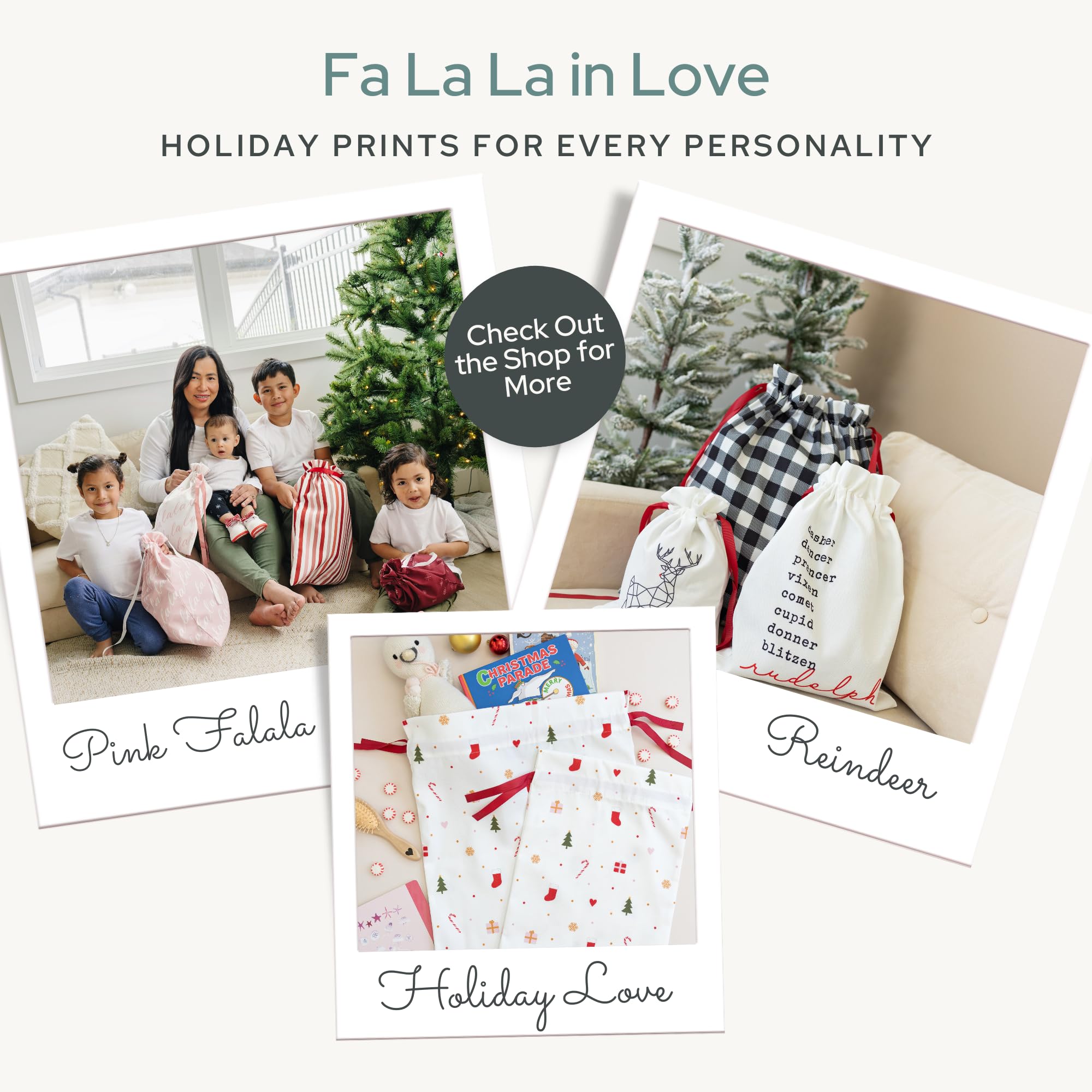Gather & Knot Drawstring Christmas Gift Bags | 20" Large 16" Medium | Modern Farmhouse | Premium Canvas | Reusable Fabric Wrap for Holidays | Mix & Match Set