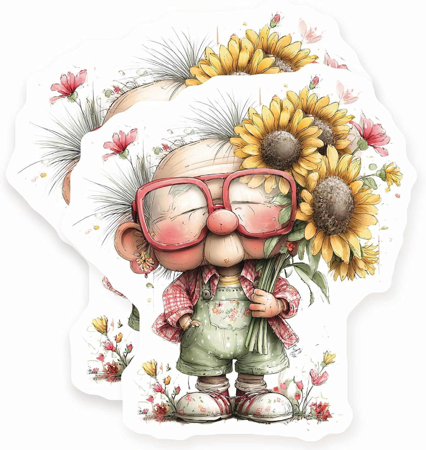 Whimsical Gnome Magnets - Sunflower Gardener Decor - Cottagecore Kitchen Accent - 2 Pack - 5" Design - Sticks to Fridges, Lockers, Toolboxes & More - Made in USA - AQM28488