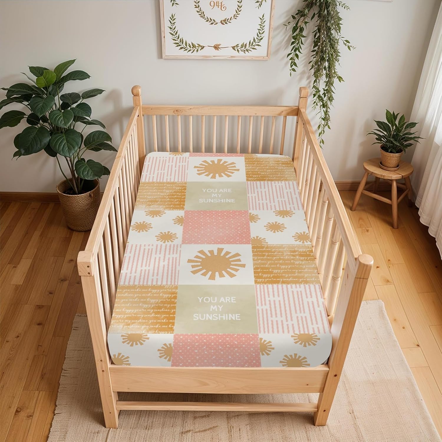 Vintage Sun Baby Crib Sheets for Boy Girl 28"x52" Boho Sunshine Soft Stretchy Fitted Crib Mattress Covers Retro Summer Sunshine Nursery Baby Sheet for Crib and Toddler Bed Mattresses