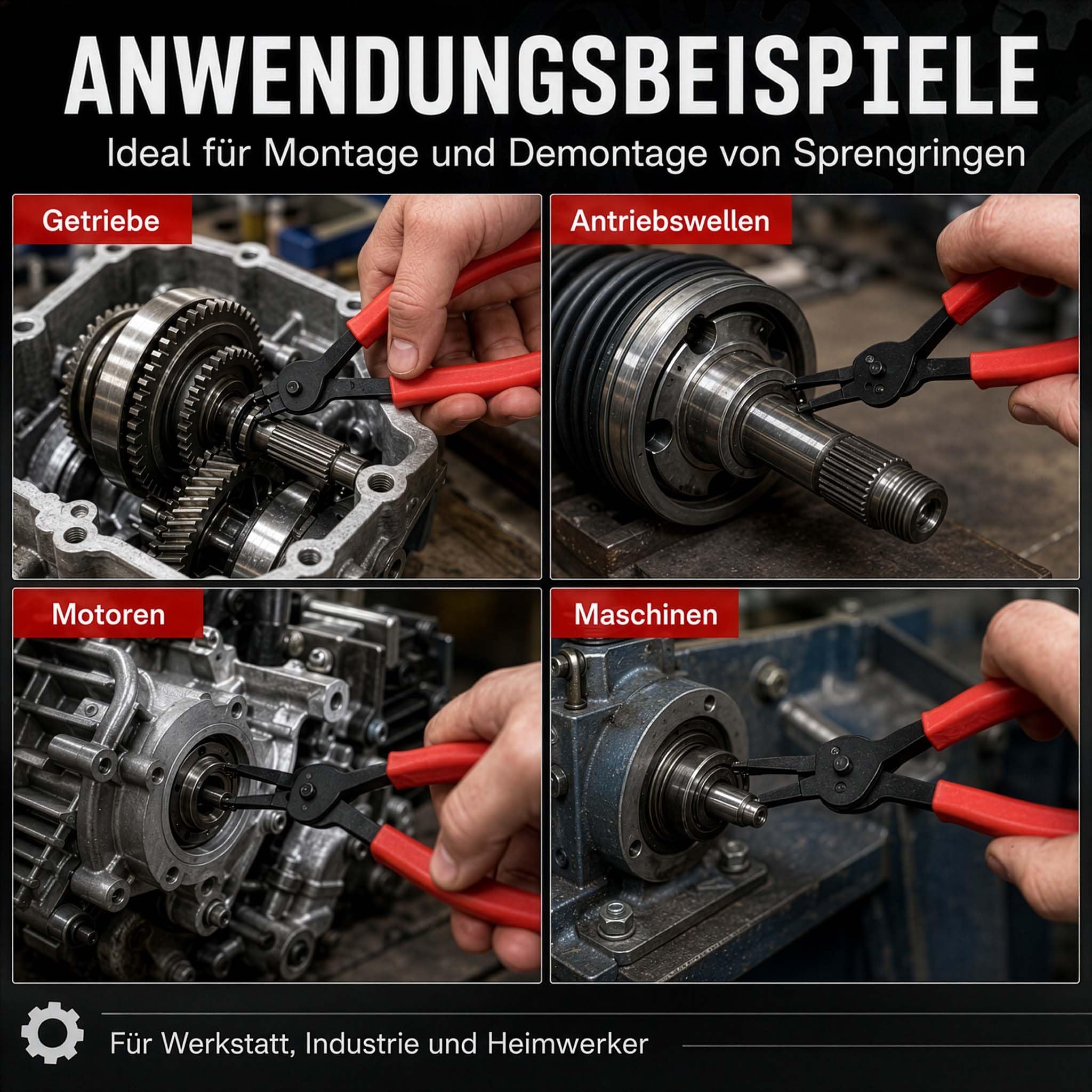 Wiltec Sprengring Zange 11 teilig, 12,7-203 mm, Seegeringzange für Außenringe und Innenringe, Sicherungszangen Set im Koffer