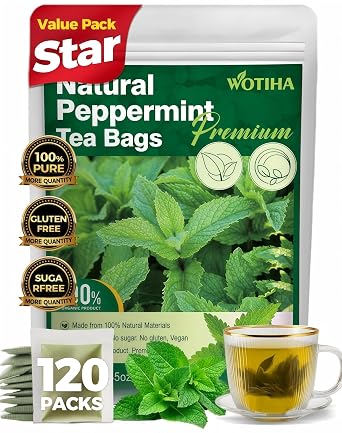 WOTIHA-Natural Peppermint Tea 180g.120 Herbal Tea 100% Natural Peppermint Leaves.Non-GMO Additive-Free Caffeine-Free Sugar-Free Vegan