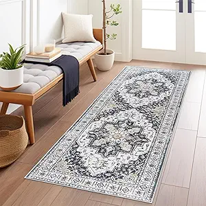 Madane Washable Runner Rug - 2x6 Rug Runners for Hallways 6 Feet Non Slip Vintage Kitchen Runner Rug Ultra-Thin Bathroom Runner Rugs Carpet Laundry Room Bedroom (2x6ft, Black)