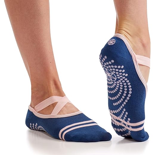 Gaiam Yoga Barre Socks - Grippy Non Slip Sticky Toe Grip Accessories for Women & Men - Pure Barre, Hot Yoga, Pilates, Ballet, Dance, Home - Indigo