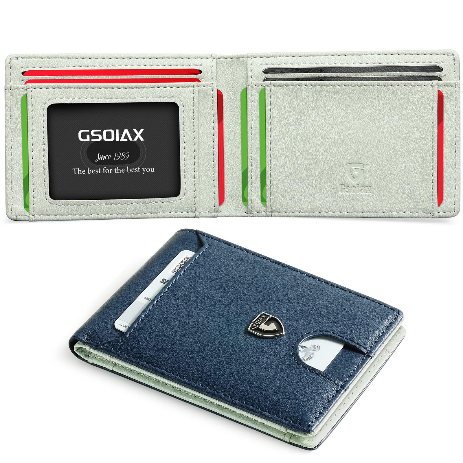 GSOIAX Slim RFID Blocking Wallet For Men - Genuine Leather Carbon Fiber Bifold With Money Clip