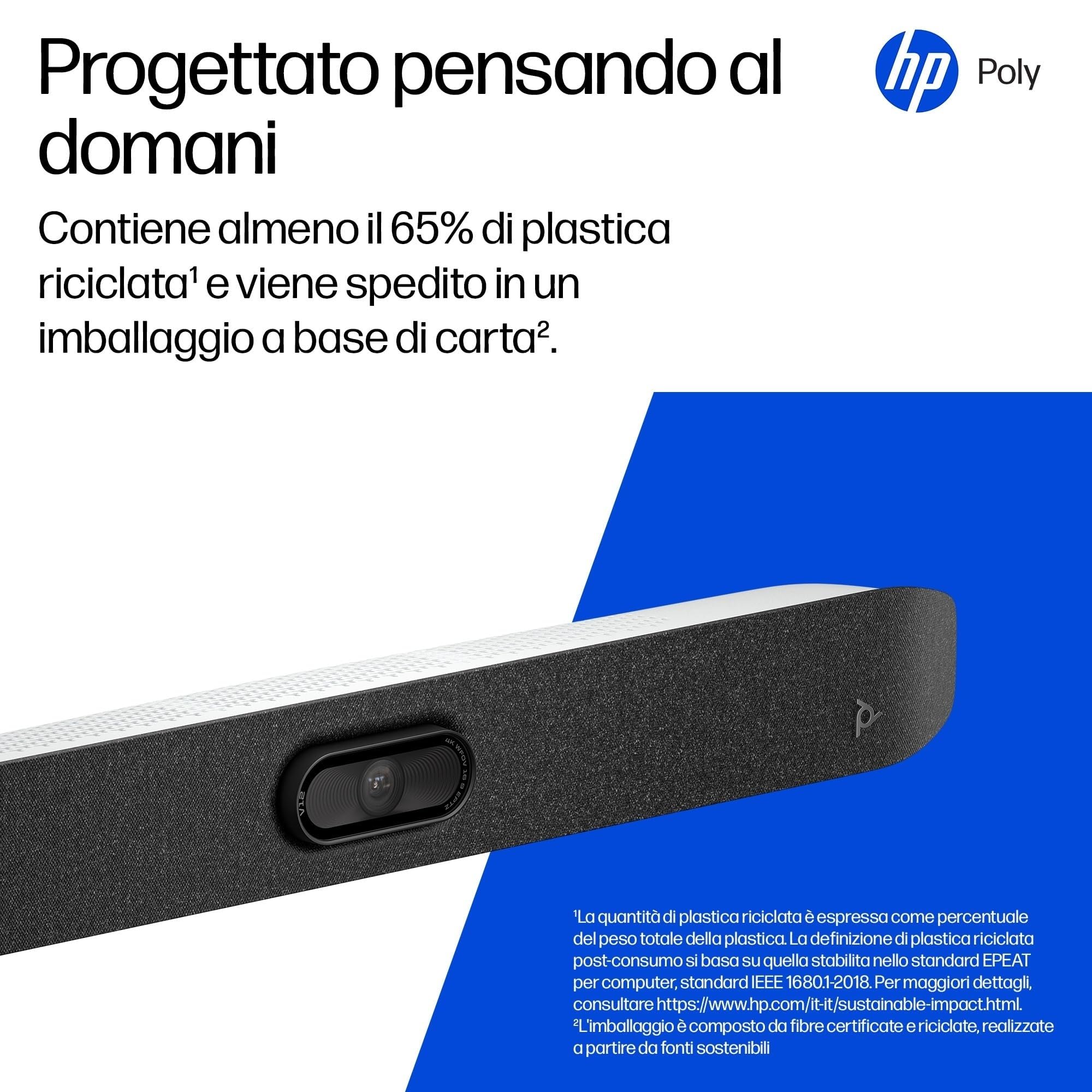 Poly Studio V12, Barra Video USB per Videoconferenze, Fotocamera 4K UltraHD da 20 MP con campo visivo di 120°, HP Poly Lens, Certificata per Zoom, Microsoft Teams, Chromebook, Nero
