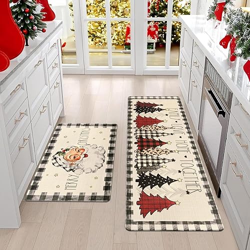 Miniatura 2 de Pauwer Juego de 2 alfombras de cocina de Navidad, tapete de cocina para árbol de Navidad, camión, cocina, antideslizante, antifatiga, juego de