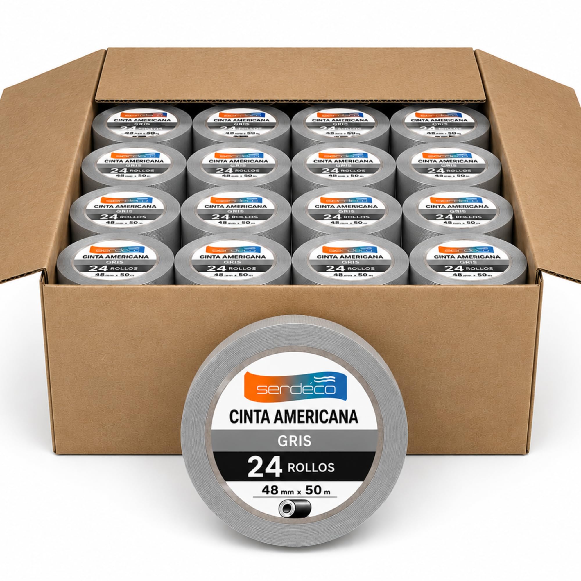 SERDECO Cinta Americana Gris 48 mm x 50 m – 24 Rollos