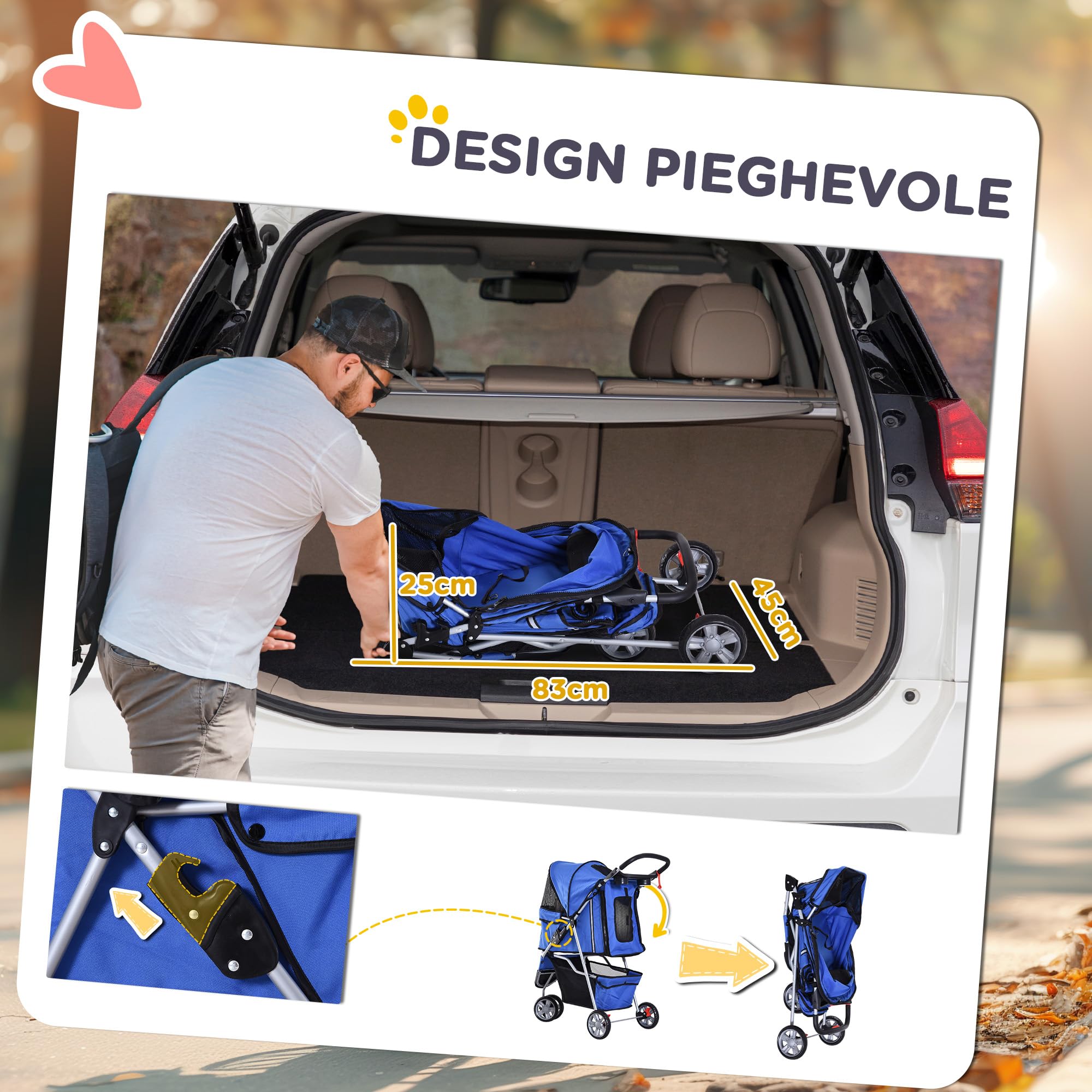 PawHut Passeggino per Cani Pieghevole Carrello per Animali Domestici Carrello Carrozzina Blu 75 x 45 x 97cm