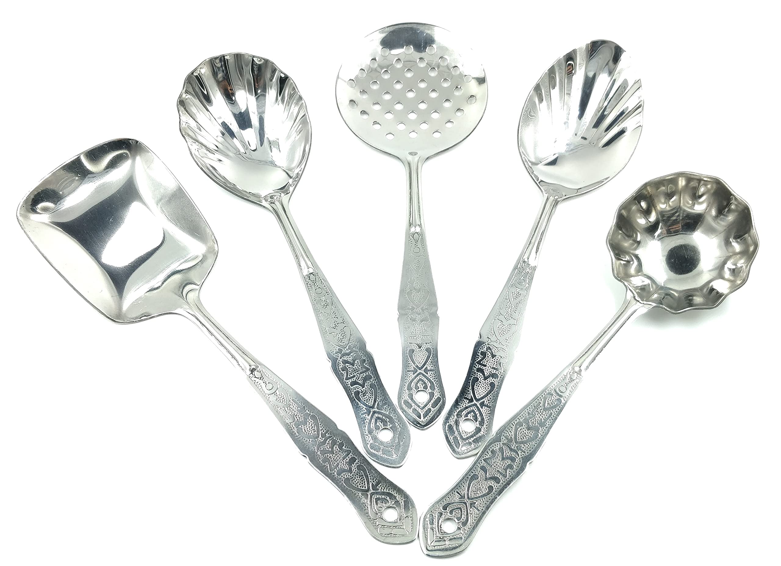 NEO Stainless Steel Heavy Gauge Orchid Kitchen Tool Set & Cooking Serving Spoon Set, 5 Pieces