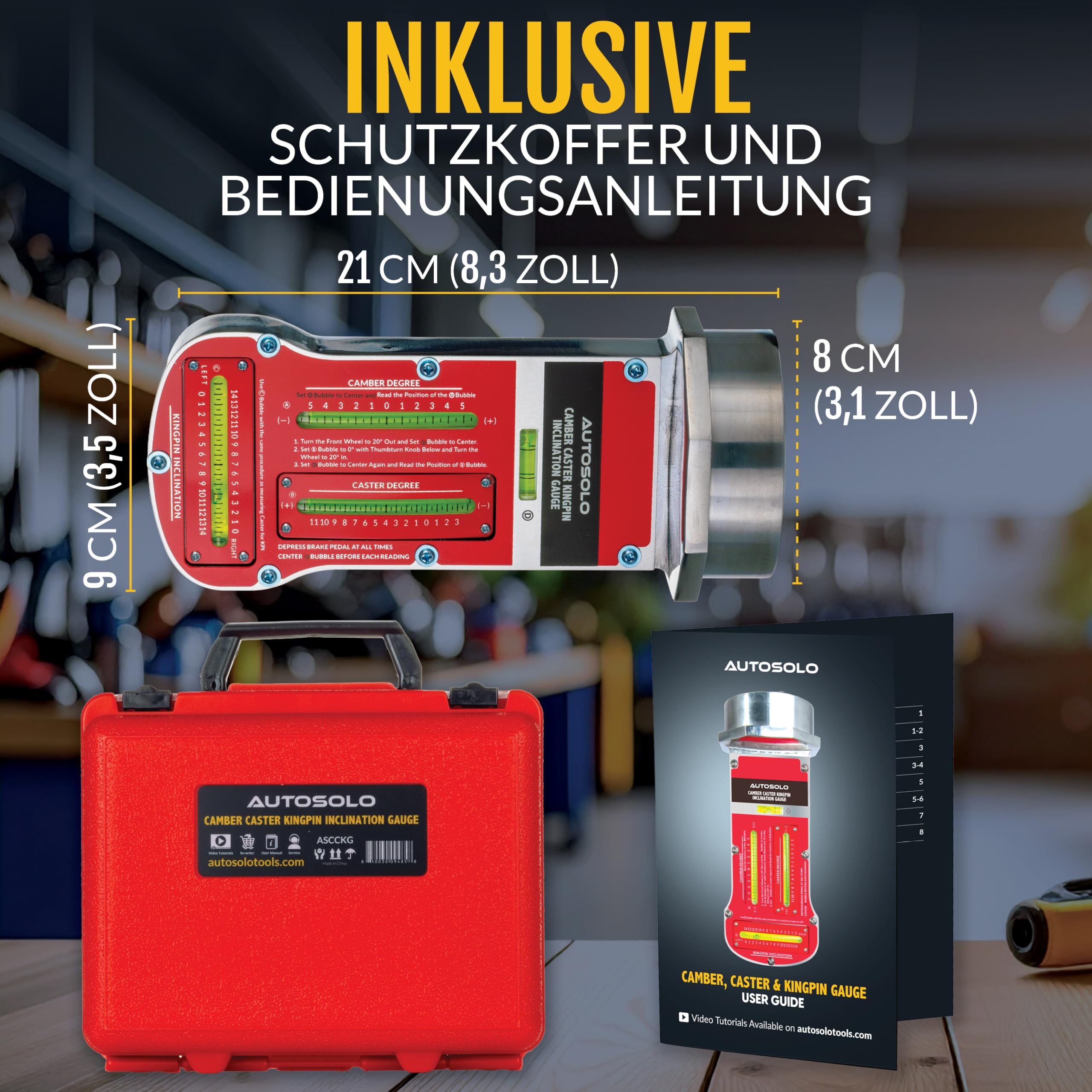AutoSolo Magnetisches Sturz-, Nachlauf- und Spreizungs-Messgerät - Erschwingliches 3-in-1 Achsvermessungswerkzeug für DIY-Mechaniker