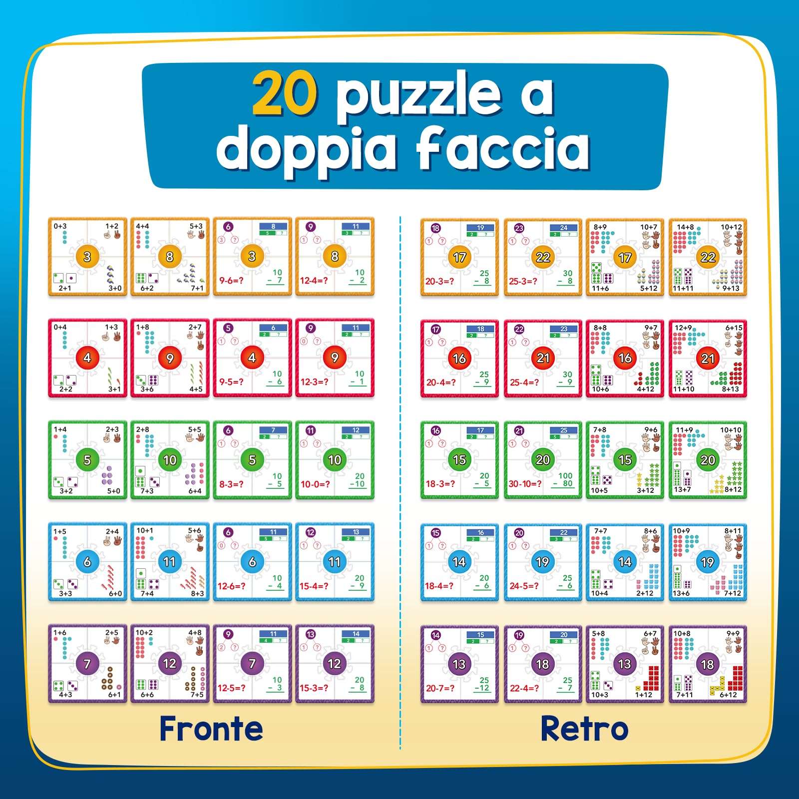 Giochi educativi di matematica per bambini dai 5 ai 7 anni, giocattoli di matematica, apprendimento conteggio, giochi di addizione e sottrazione, attività educative per l'asilo e la scuola, per