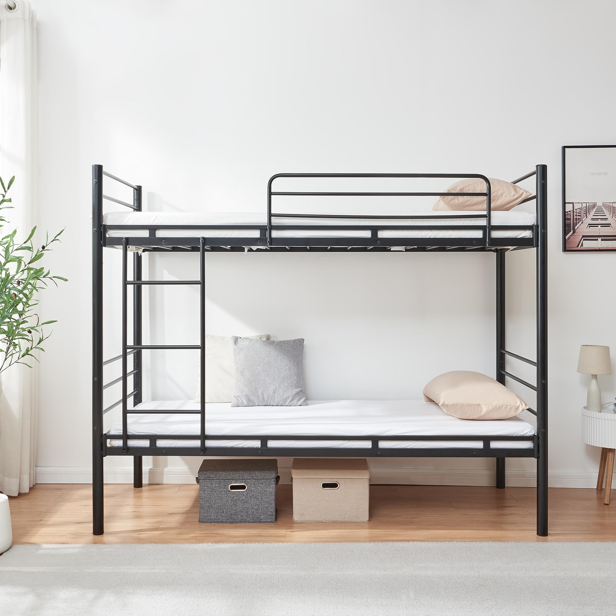 [en.casa] Letto a Castello a 2 Posti 90 x 200 cm con Barriera Sponda Anticaduta e Scaletta Struttura in Acciaio per Cameretta Camera degli Ospiti Casa Vacanza - Nero