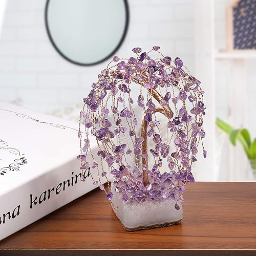 Miniatura 3 de mookaitedecor Árbol de cristal de amatista natural con base de cristal de racimo de amatista, figura de árbol de dinero bonsái de Feng Shui para