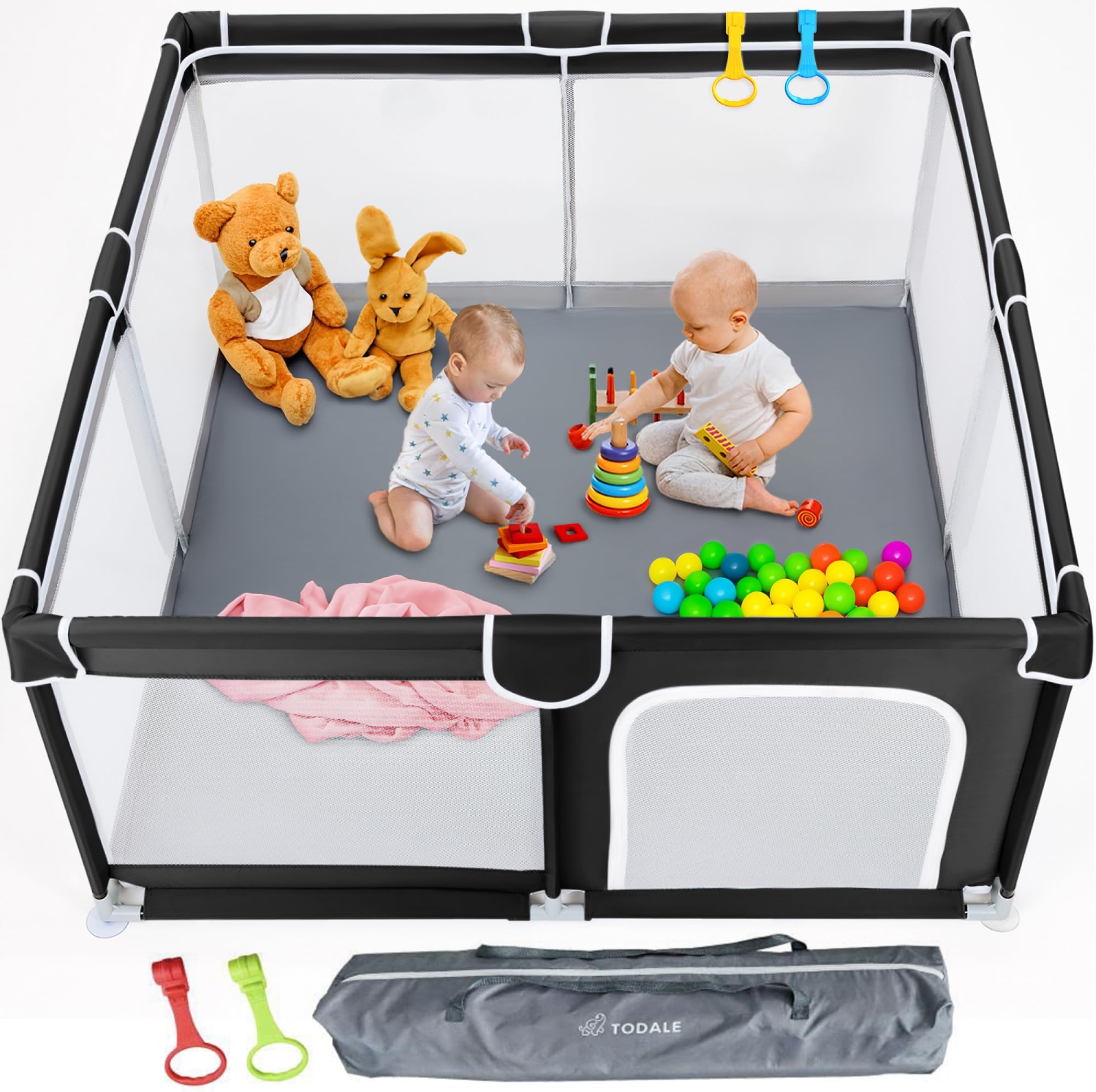- Baby Play Pen - 50 x 50 x 27 in, Black - Portable Foldable Play Pen for Babies & Toddlers with Anti-Slip Base & Breathable Mesh Panels