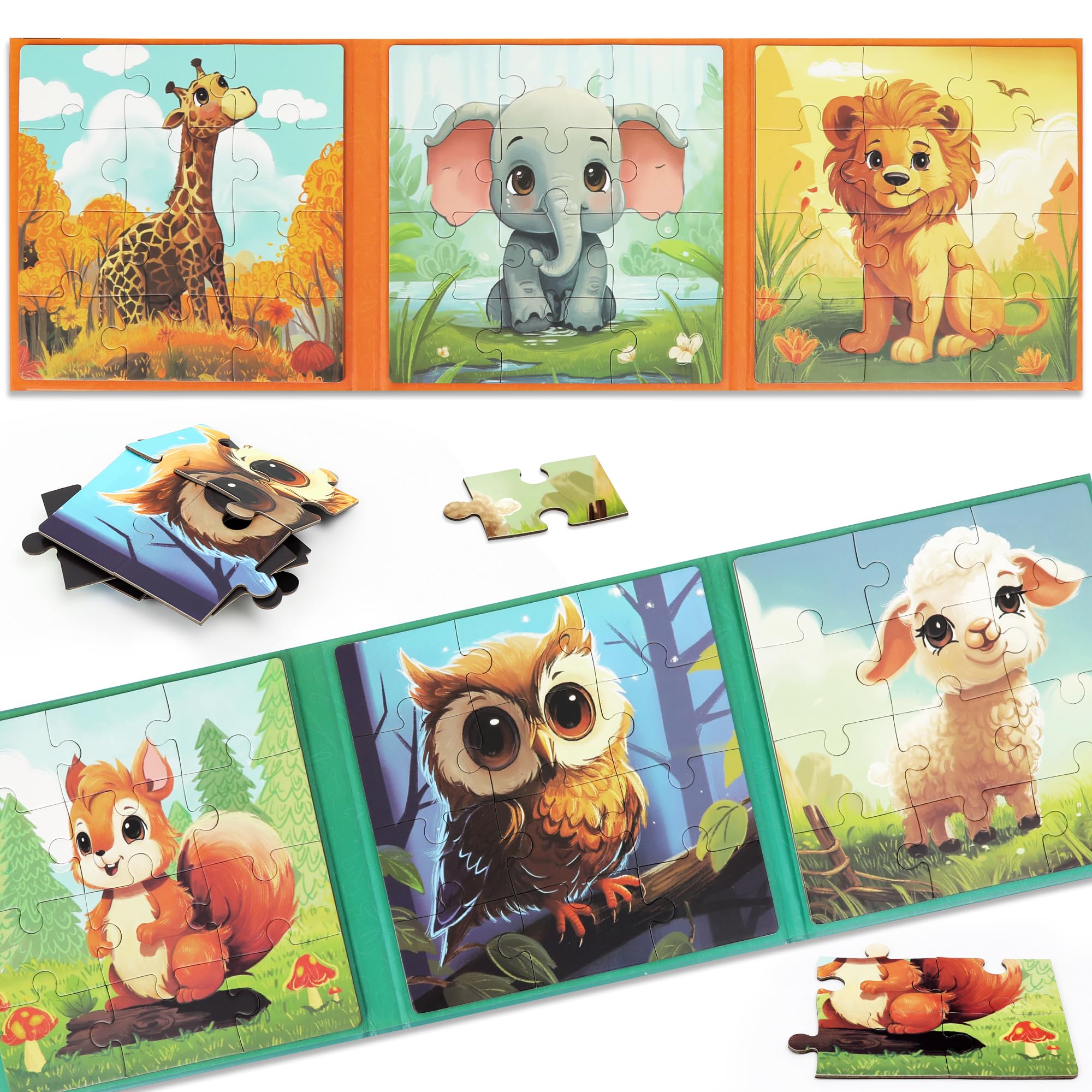 Toddler Puzzles Ages 3-5 -2PK Magnetic Puzzle Book with Animals - Airplane Activities for Toddlers 3-5 - Educational Magnetic Puzzles for Kids Ages 4-6 - Great Gift Idea for Kids!(2PK Animals)