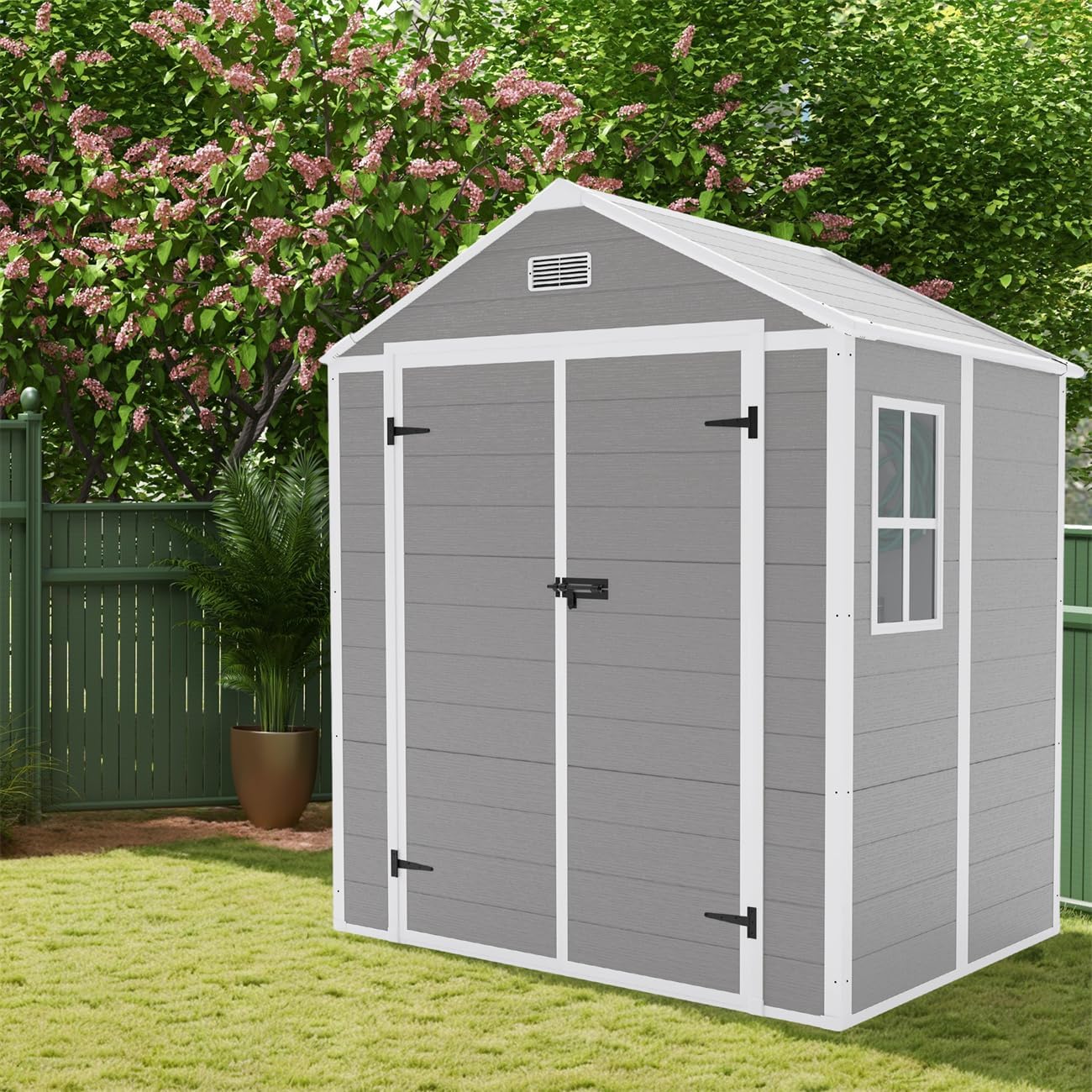 Resin Storage Shed, PP Material, Strong Structure, Waterproof, Proof, Large Storage Space, 12mm Thick PP Board, HD Window Lighting (6 × 5 FT)