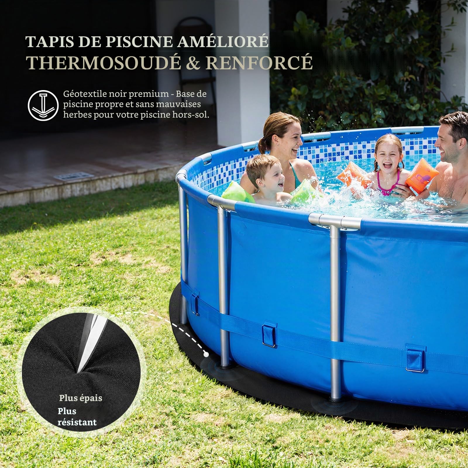 UIRWAY Tapis de piscine rond 319 cm, [2026 Nouveau tapis de piscine 300 g/m² plus épais] Tapis de fond de piscine prédécoupé, bâche de sol pour piscine hors sol, protection de sol, doublure, support