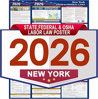 2026 New York State and Federal Labor Laws Poster-English Version,OSHA Workplace Compliant,2PCS Folded,All in One Required Compliance Posting 17" x 40" Laminated