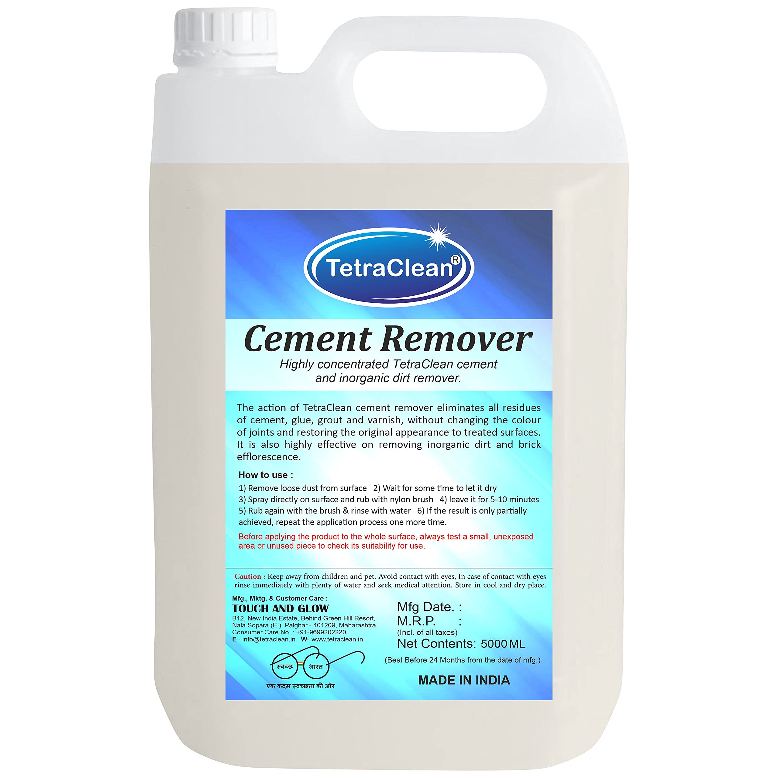 TetraClean Cement Remover Liquid, Highly Concentrated Cleaner for Cement, Glue, Grout and Varnish, 5000 ML