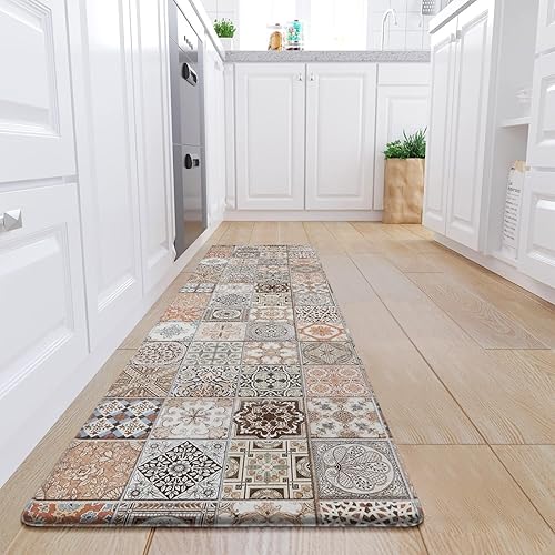 KIMODE Tapete de cocina bohemio antifatiga, 17.5 x 59 pulgadas, antideslizante, impermeable, para suelo acolchado, cómodo y fácil de limpiar, tapete