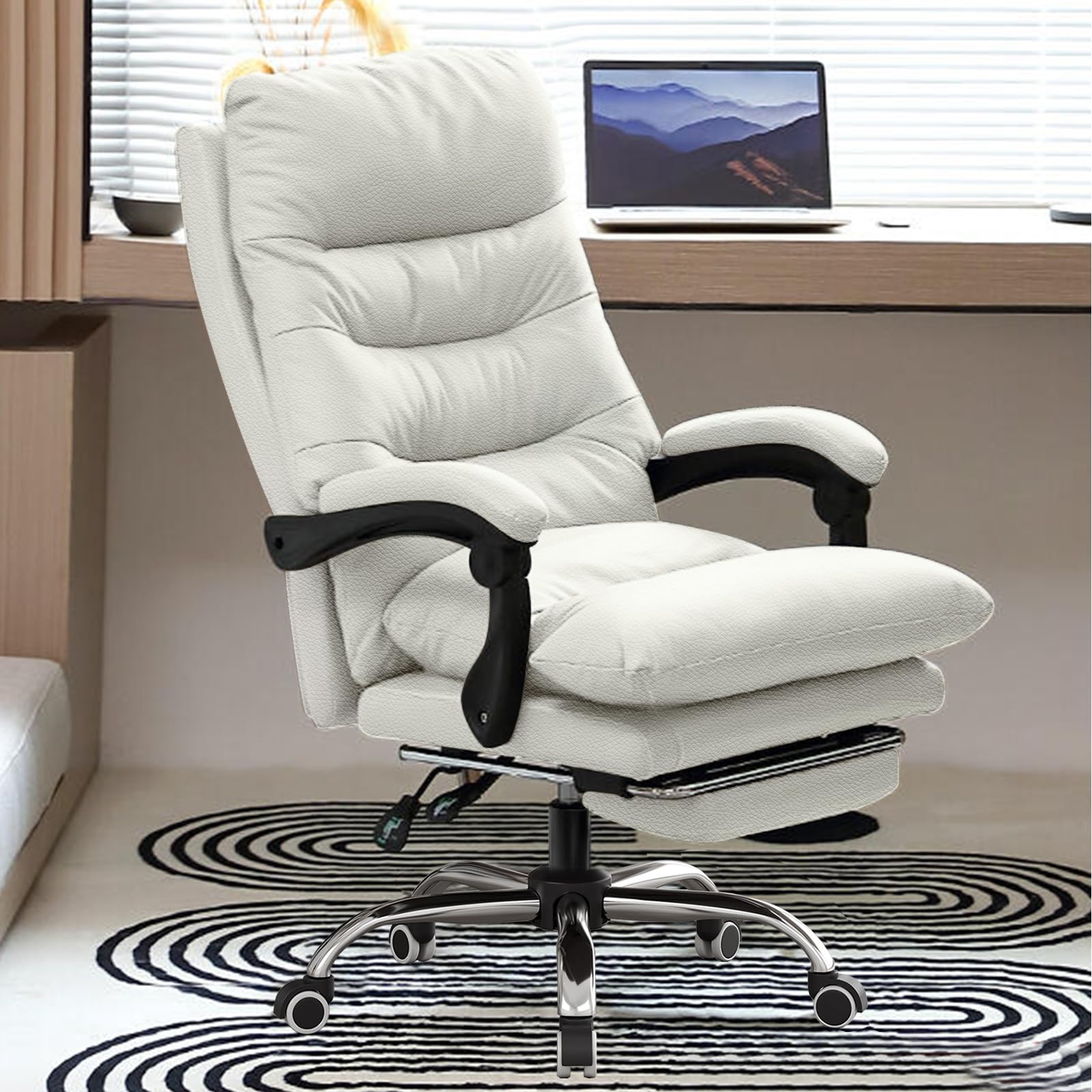 Silla de Oficina con cojín Suave Silla Gaming con Respaldo Alto Silla de Escritorio ejecutiva con reposapiernas Silla ergonómica de Cuero para Ordenador para Oficina en casa