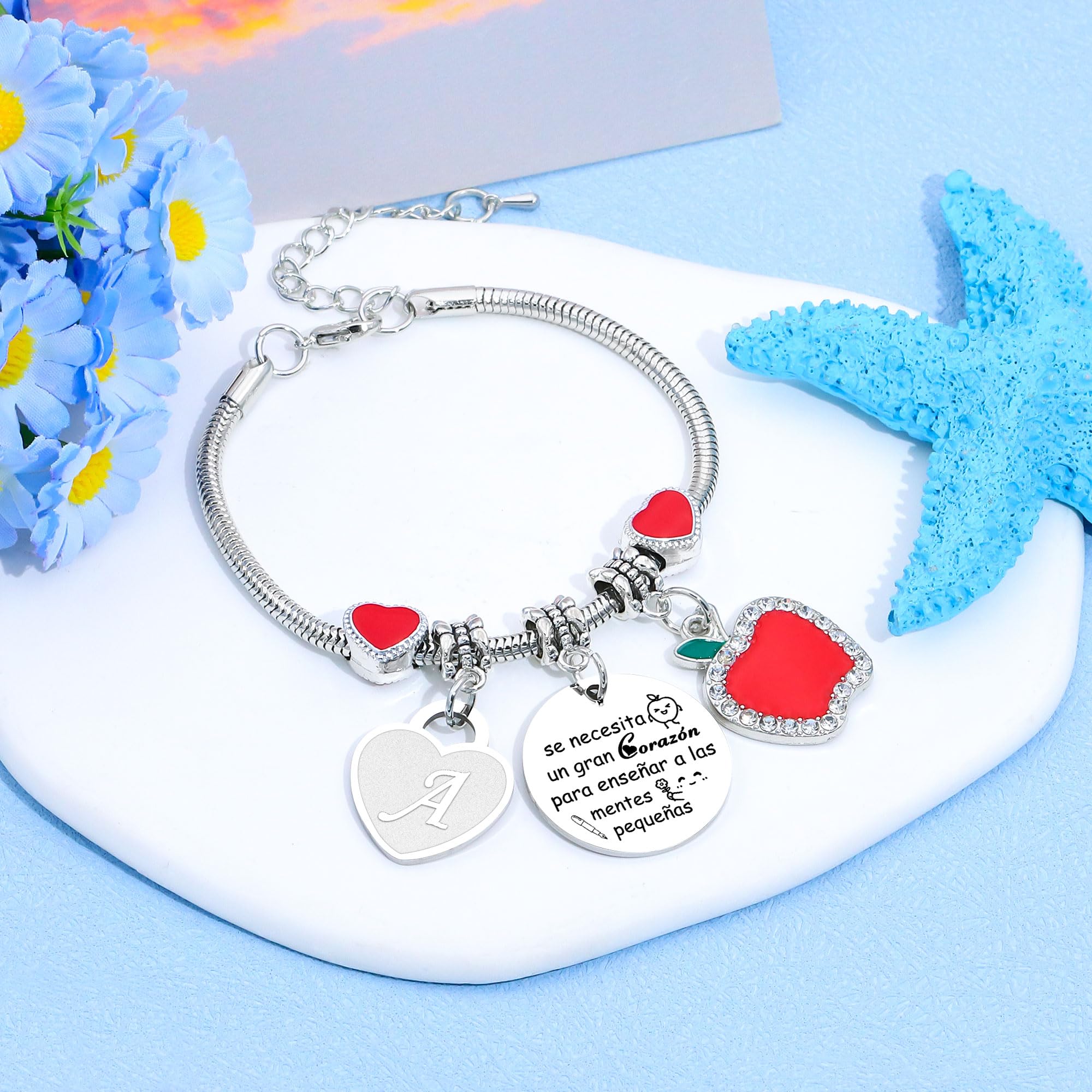 Regalo Maestro Pulseras Maestra Profesora Con Iniciales Regalo Gracias Maestro Para Mujer Colgante de Corazón A-Z inicial Joyas Regalo Maestro Cumpleaños Navidad Regalo del Día del Maestra