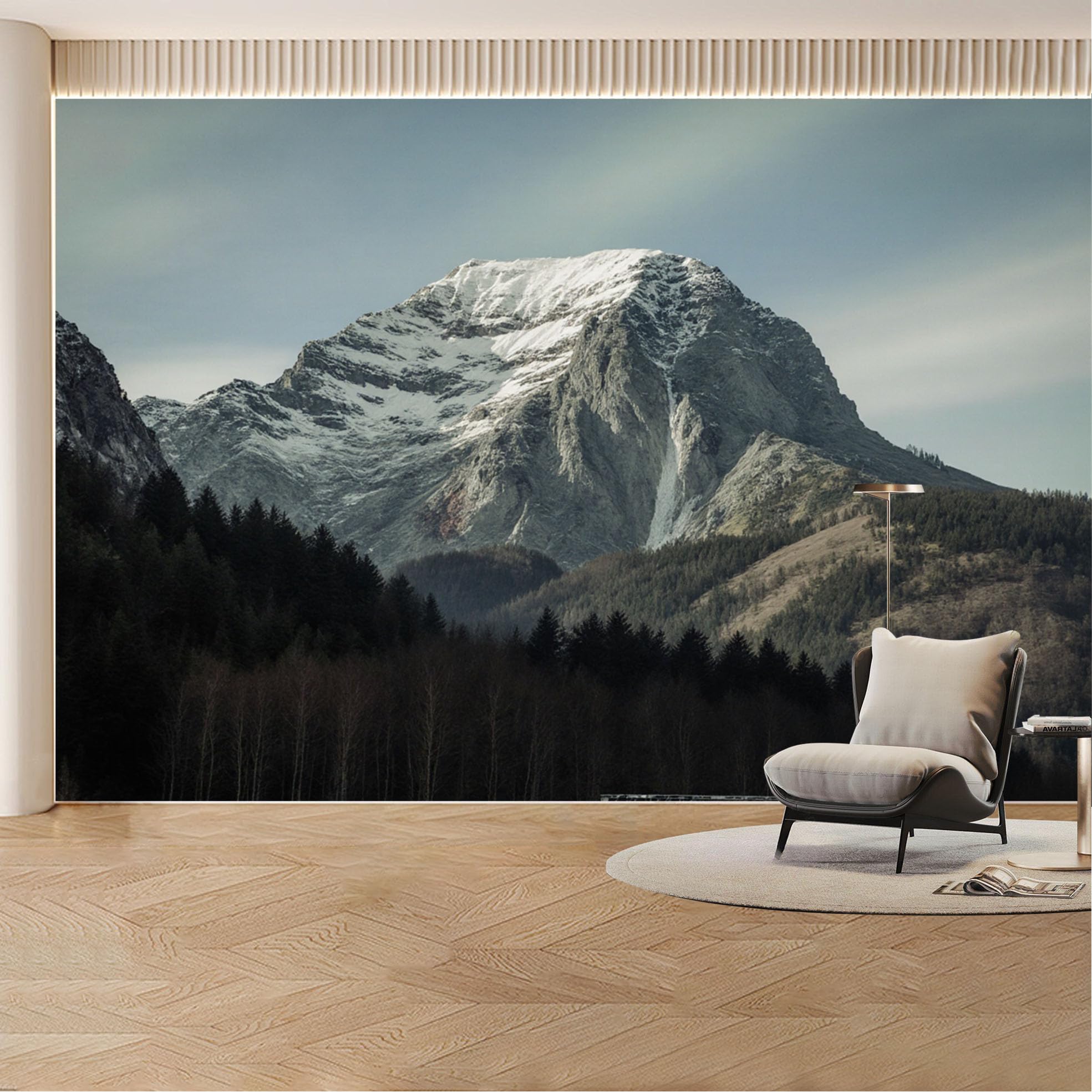 Custom Wall Mural Wallpaper Snowy Mountain Forest Landscape Nature 3D Effect Large Wall Art Mural Design Misty Nordic for Living Room， Bedroom， Office
