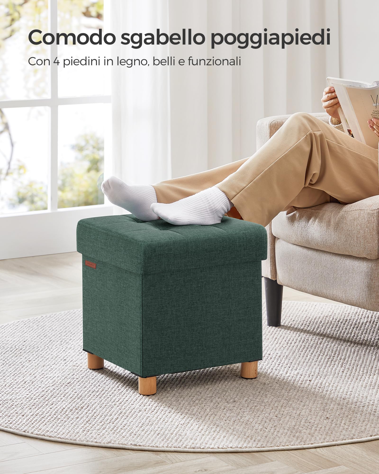 BRIAN & DANY Pouf Pieghevole Stoccaggio Ottomano Poggiapiedi Panca Sedile Sgabello Tavolino Cassapanca, Ecopelle Beige, 76 x 38 x 38cm