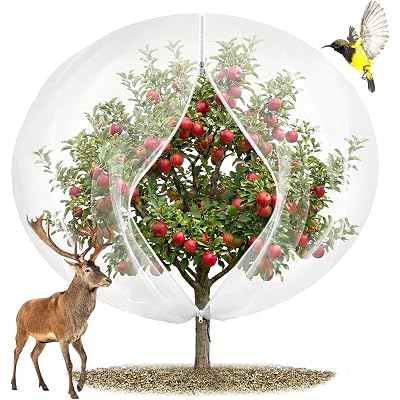 12'x12' Large Fruit Tree Netting with Zipper - Protects Fruit from Squirrels, Birds & Pests, Heavy-Duty Tree Covers for Fruit Trees (White)