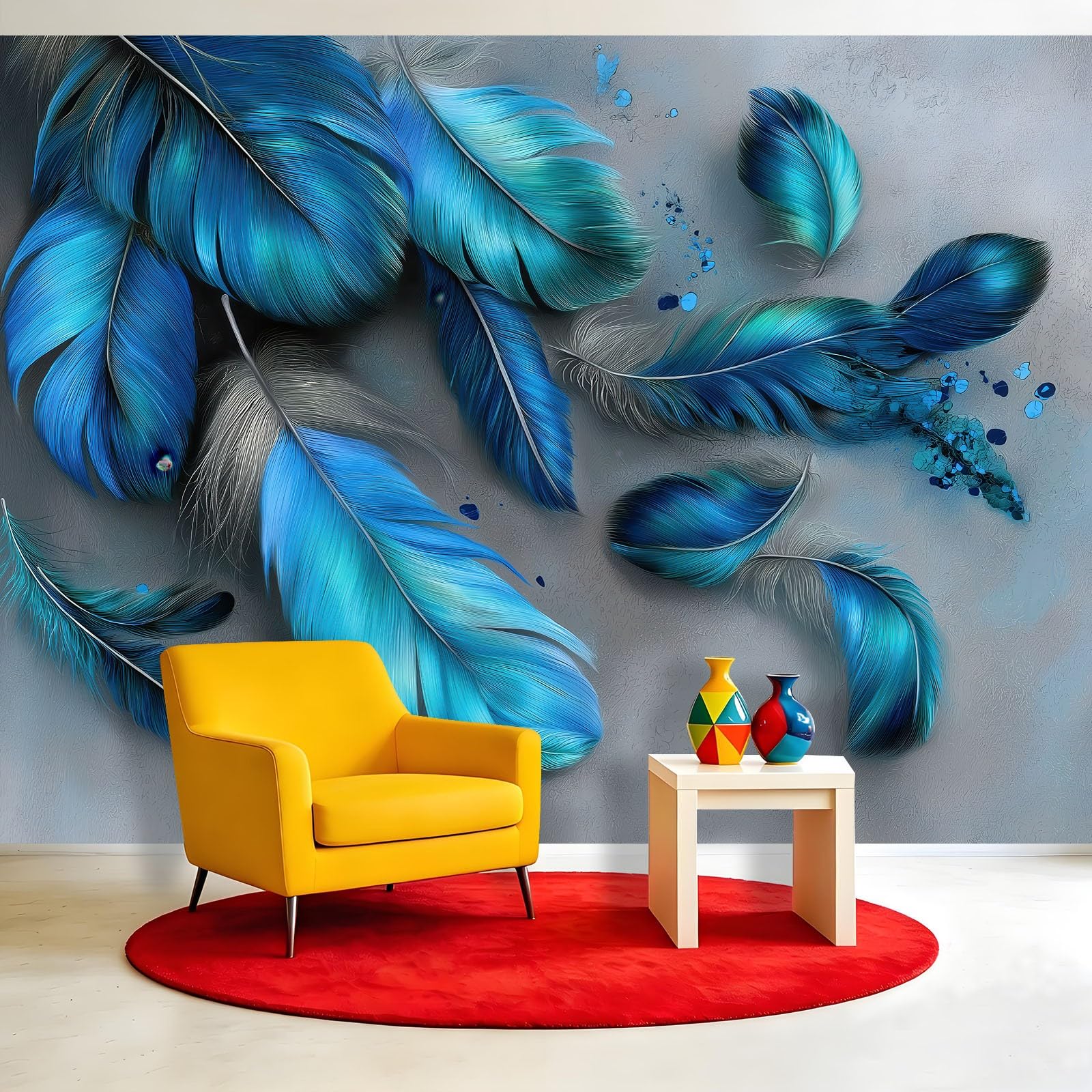 Carta da parati moderna e minimalista, 200 x 140 cm (larghezza x altezza), in tessuto non tessuto, con piume, decorazione murale grande, per soggiorno e camera da letto