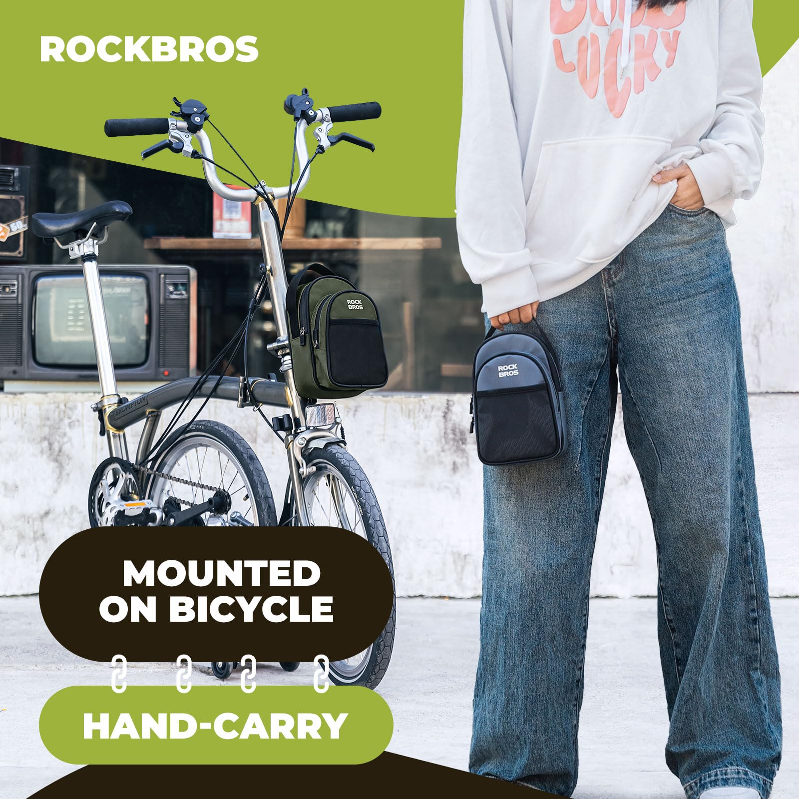 Rhinowalk Fietsstuurtas, Quick Release, voortas voor Brompton vouwfiets, fietstas met schouderriem, regenhoes