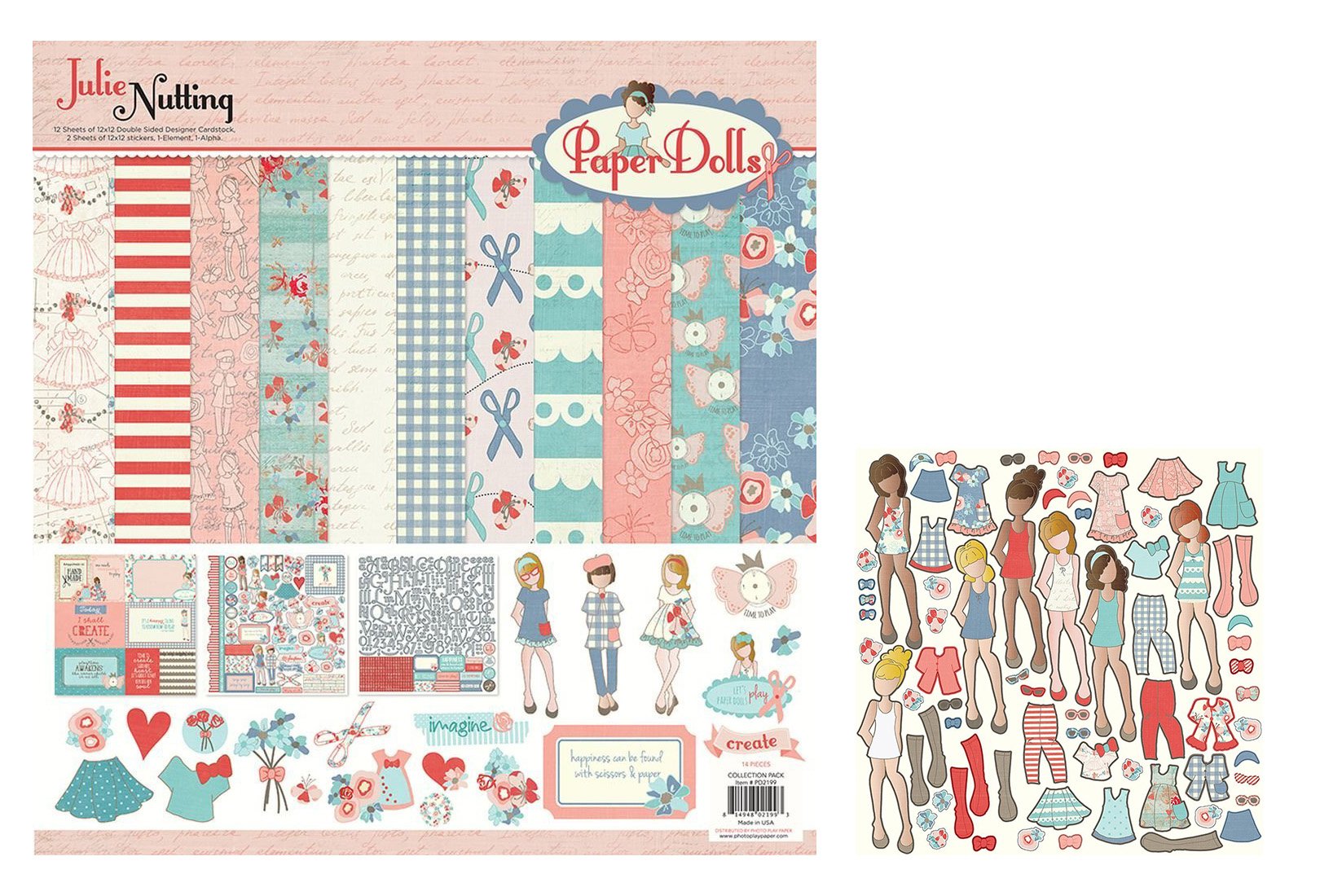 Photo Play Paper Dolls Scrapbooking Cardstock Collection Pack - 12" x 12" PD2199 and Ephemera Pack PD2201 - Bundle 2 Items