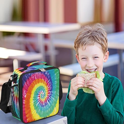 Miniatura 5 de TropicalLife Fiambreras para niños, bolsa de almuerzo aislada para niños con correa de hombro ajustable, colorida lonchera escolar de teñido anudado
