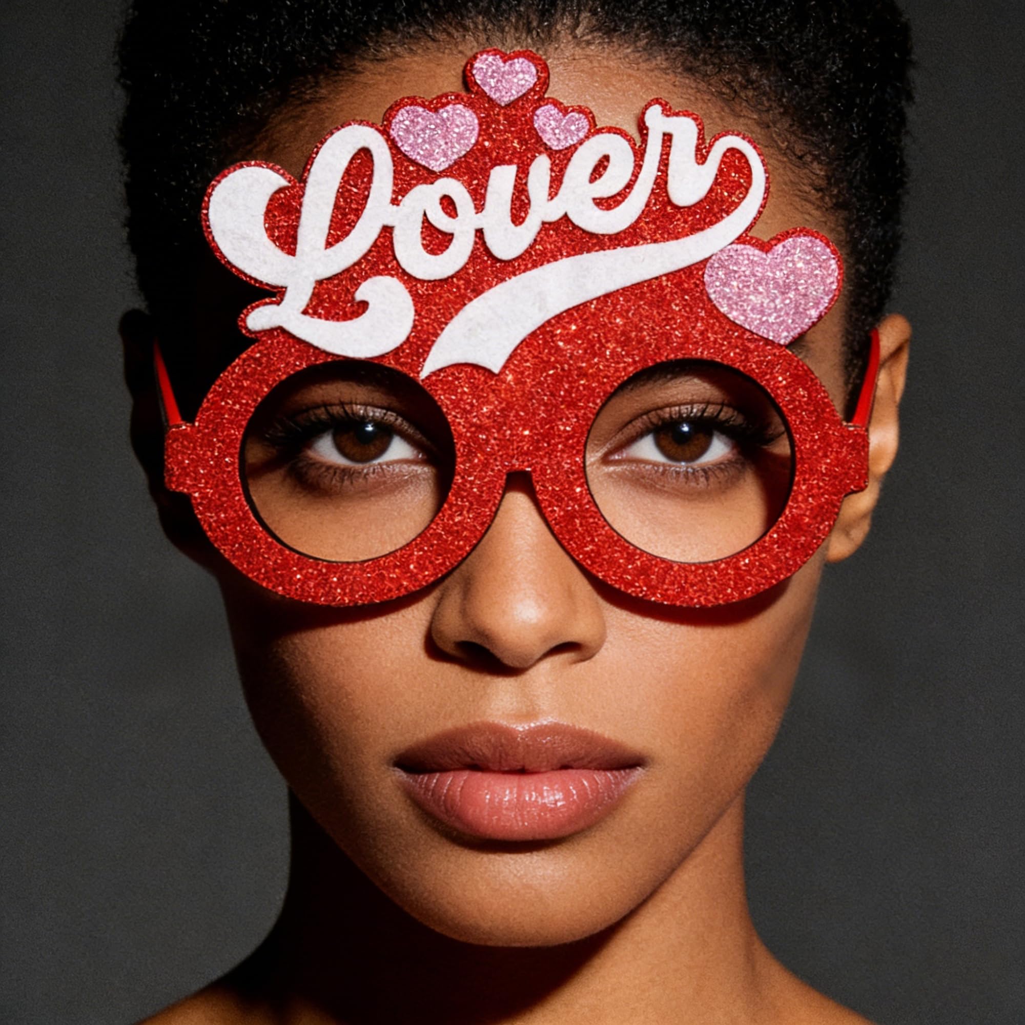 Red Love Glitter Felt Sunglasses, Cute Valentine's Day Gifts for Her, Romantic Party Favors & Photo Props