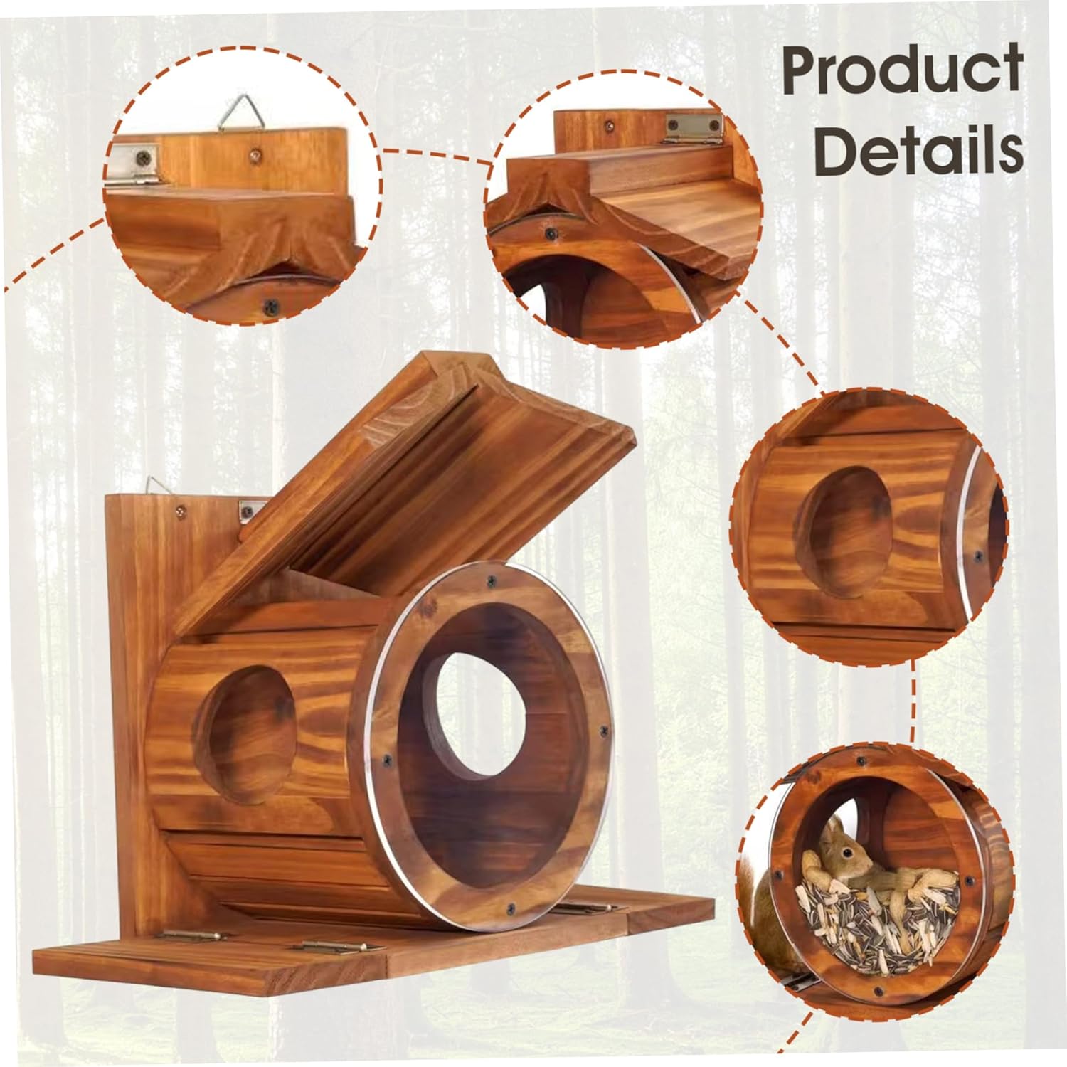 Squirrels Feeders for Outside, Wall-Mounted Wooden Squirrels Feeder with Visible Front, Easy to Fill Feeding Station House Box for Tree Fence Feeders for Outside