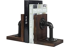 MyGift Dark Brown Industrial Pipe & Rustic Wood Bookends: Sturdiness and Style for Your Bookshelf