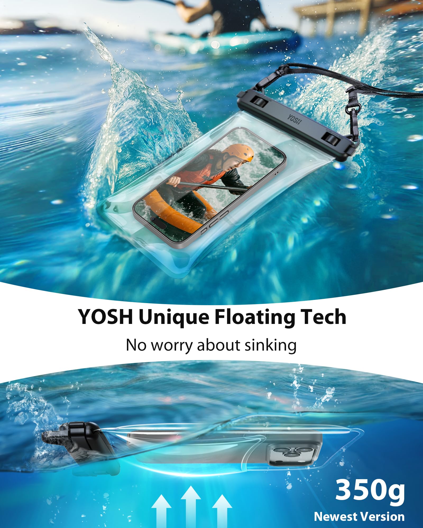 YOSH Galleggiante Custodia Impermeabile Smartphone fino a 7,5" [corpo 3D senza cuciture], 1 Pezzi IPX8 TPU Borsa Impermeabile per iPhone 17 16 15 Pro Max Samsung S26 S25 S24 Ultra Xiaomi etc