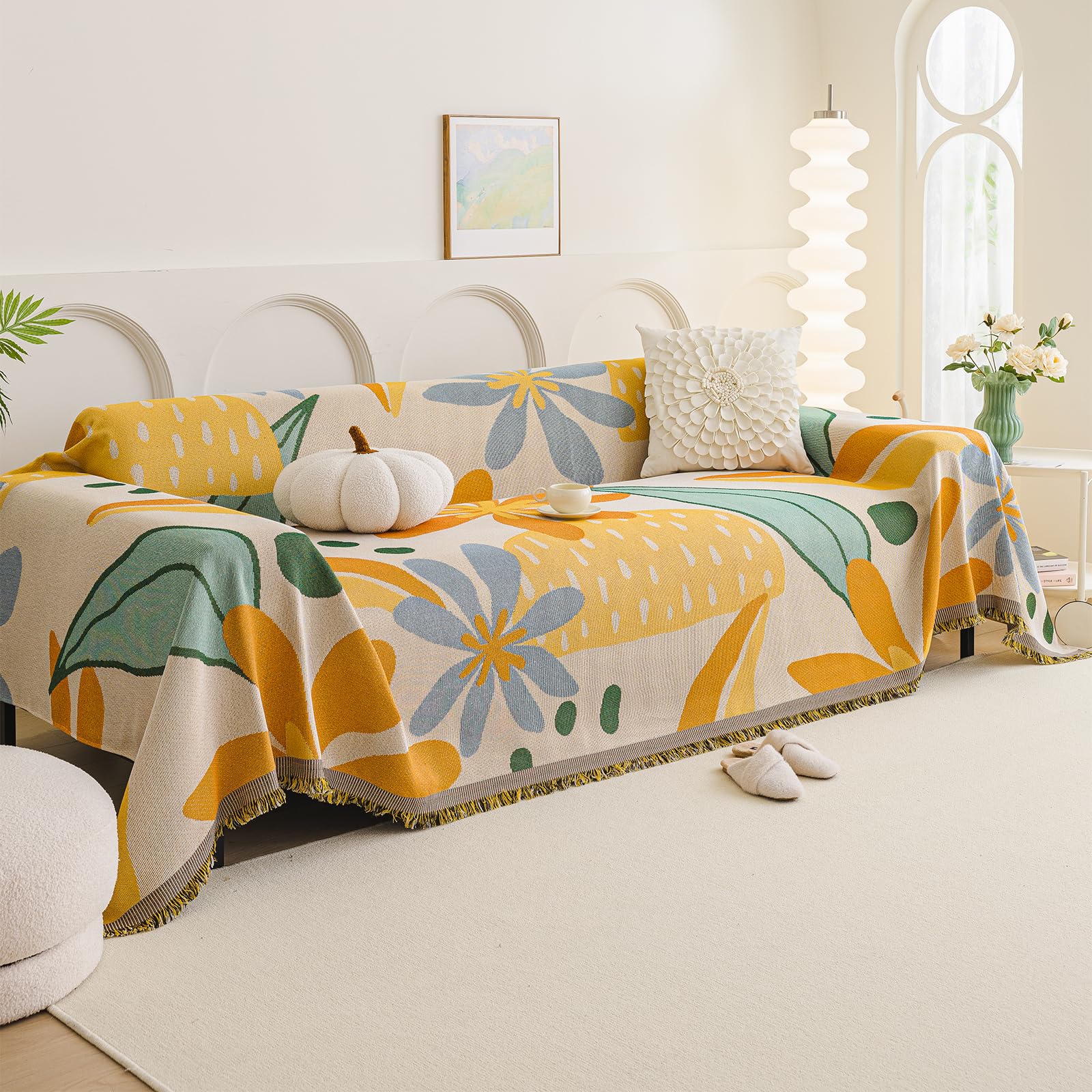 Vanderhome Colourful Summer Sofa Throws Large 3 Seater Woven Sofa Throw Blanket With Tassels Breathable Versatile Throws For Sofas Large Throws For Sofa Bed And Armchair 180 * 380Cm