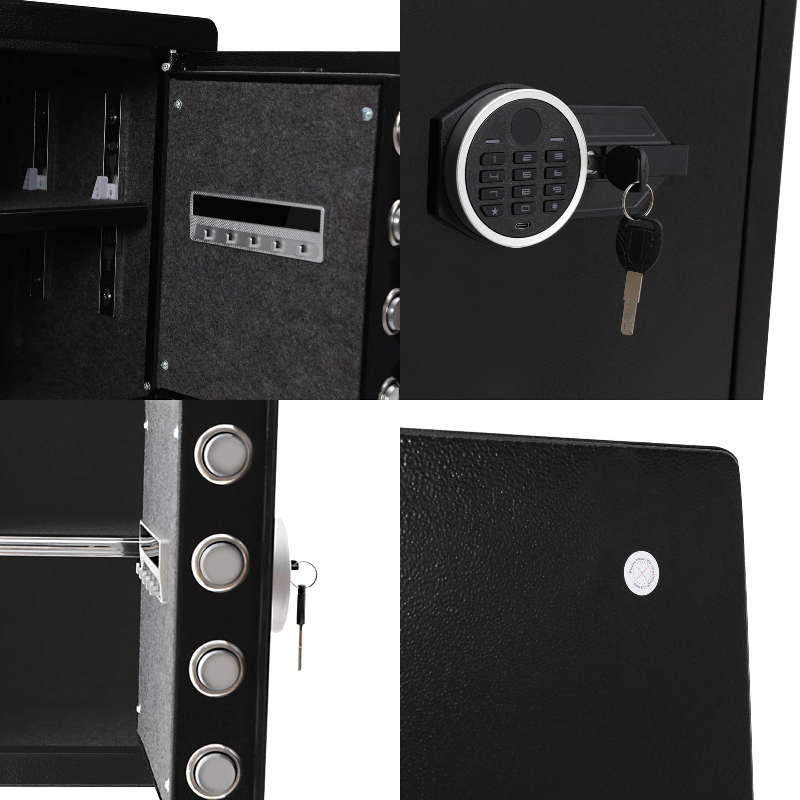 Cassaforte elettronica in acciaio con doppie serrature (code+chiave), cassaforte per mobili con cassaforte rimovibile Inoltre, cassaforte digitale da parete con luce LED per ufficio, hotel, soldi