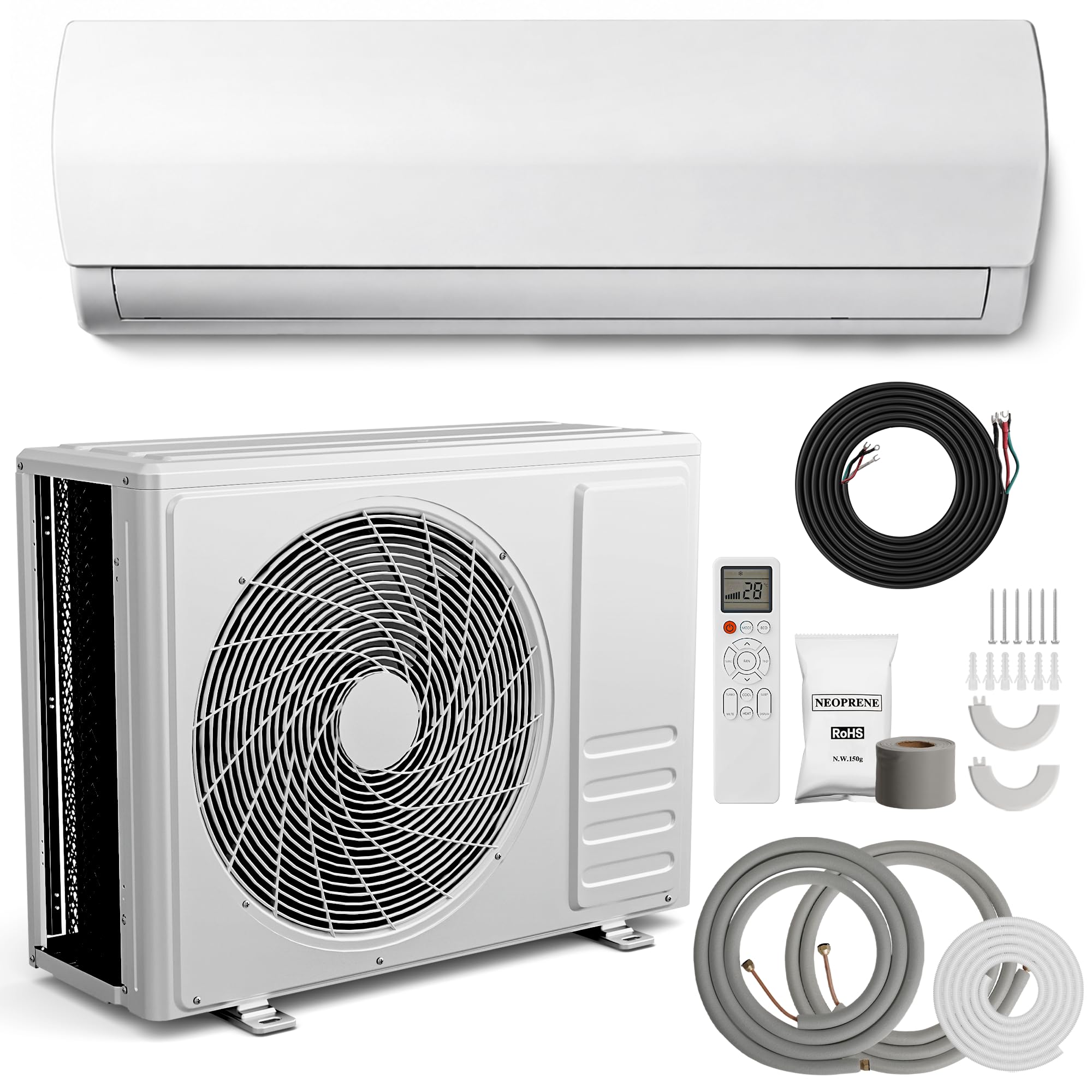 TRIUMPHKEY climatizzatore Split 12000 BTU / 3,4 kW con 2 Tubi in Rame da 3 m, Climatizzatore Inverter con Riscaldamento, Classe A++, fino a 45 m², R32, Telecomando e Kit di Montaggio